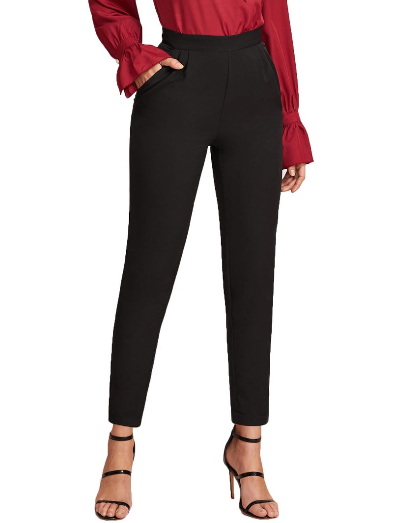 SweatyRocks Women's Casual Skinny Leggings Stretchy High Waisted Work Pants Pockets Black Small - Image 1